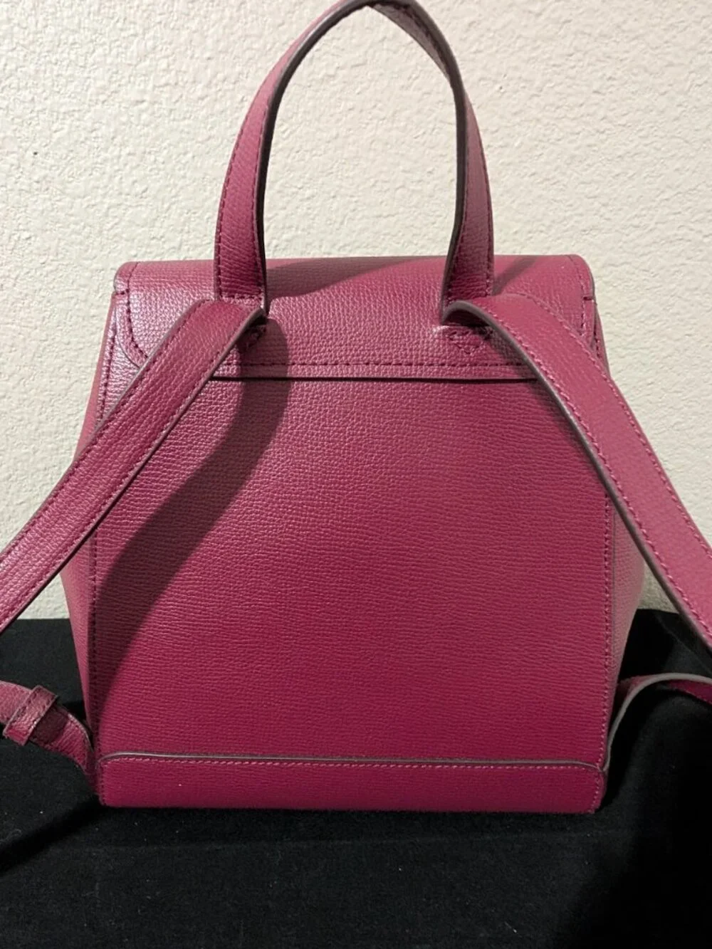 Kate Spade Darcy Flap Backpack Grain Leather WKR00548 Burgundy Drawstring